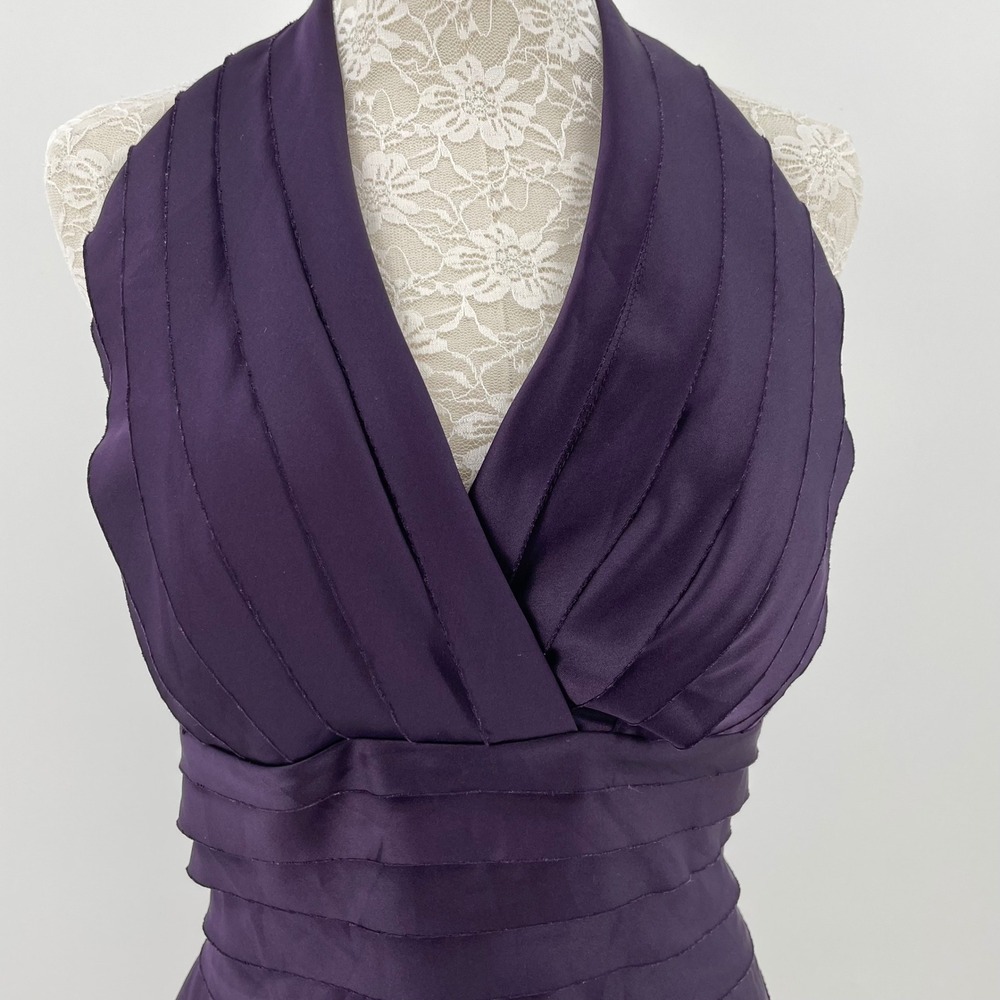JS Collections Purple Tiered Halter Dress Size 12 Cocktail Wedding Guest Midi - Picture 2 of 11